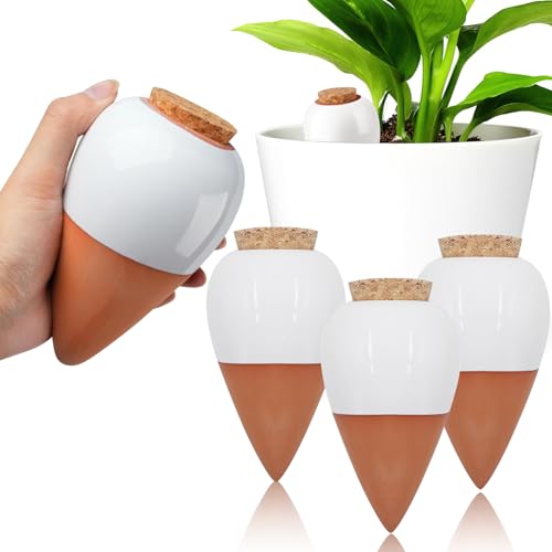 SilverChry Lot de 4 Pieux D'arrosage des Plantes 400 ML,Auto-arrosantes en Terre Cuite,aux Plantes d'Intérieur et Balcon,Irrigation de la Zone Racinaire (Forme Conique)