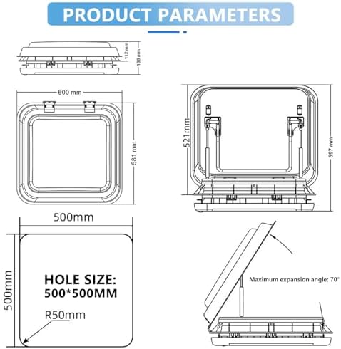 Aluminum Roof Skylight Vent Kit with Hydraulic Lift, Dual-Color LED Lights, Weatherproof Seal for RVs, Motorhomes & Vans - Quick Shipping