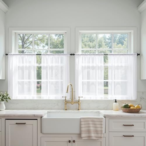 MIULEE White Curtains 24 Inch Length for Small Window,4 Panels