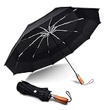 Lejorain 54inch Large Folding Golf Umbrella - 10 Ribs Windproof Vented Double Canopy Auto Open&Close Aluminum Lightweight Umbrella with Wooden Handle for Men’s