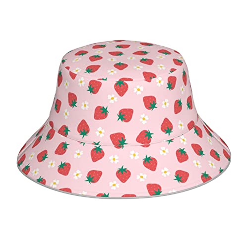 Raone Strawberry Flowers Reversible Bucket Hat Women Men Bucket Hats For Girls Outdoors Summer Beach Camping Accessories Packable Fruit Funny Fishermen Cap #TOP4