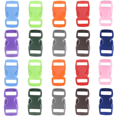 100 Stück Bunte Schnallen, Seitliche Freigabe-Plastikmini Schnallen 3/8 Zoll Paracord Armband Verschluss Kunststoff Steckschnalle Plastic Mini Buckles für Gepäck, Gurtband, Haustierhalsband (10 mm)