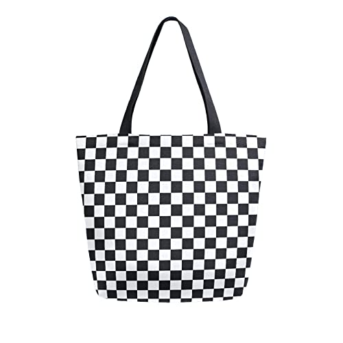 Sac fourre-tout en toile à carreaux noir et blanc pour femme