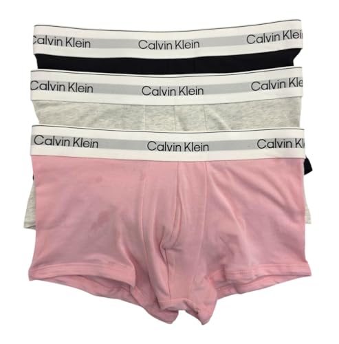 Calvin Klein Icon Cotton Stretch 3-Pack Low Rise Trunk - NB4389 (Black/Snow Heather/Buff Pink, Small)
