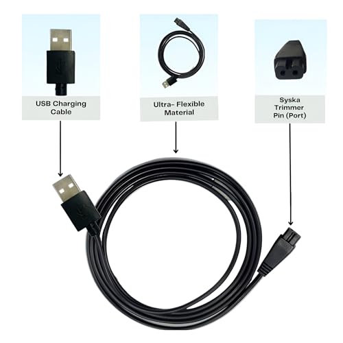 Image of Upix USB Syska Trimmer Charging Cable 1 Meter (3.2 Feet), Compatible Only for Syska Trimmer, Shavers, Body Groomers (Match Cable Port before Ordering, Check Images) (Works with 5V USB Adapter Only)