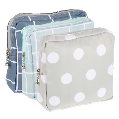 Image of 3 PCS Sanitary Pad Storage Bag Portable Period Bag for Teen Pads /Sanitary Napkins /Tampons, Sanitary Napkin Storage Bag First Period Gifts for School, Daily Hygiene Bag Travel Containers(Grey, Blue)