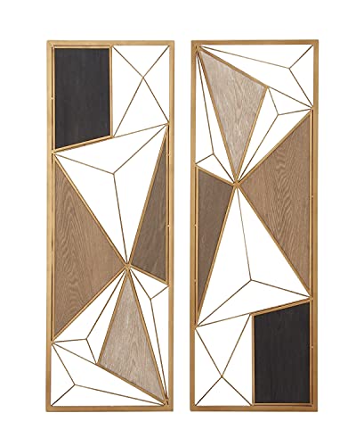 Cosmoliving By Cosmopolitan Metal Geometric Wall Decor With Black And Gold Accents, Set Of 2 12"W, 35"H, Brown #TOP24