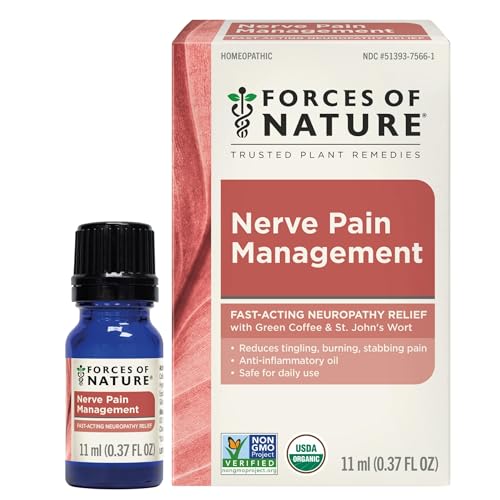 Forces of Nature Nerve Pain Management, Organic Topical Relief for Neuropathy & Nerve Discomfort, Homeopathic Medicine Supports Relief from Shooting Pains for Back, Hands, Legs and Feet, .37 fl oz