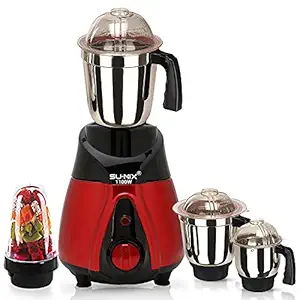 Su-mix BTRRMA21 1100Watts Mixer Juicer Grinder with 4 Jars (1 Large Bullets Jar, 1 Liquid Blending Jar, 1 Dry Grinding Jar and 1 Chutney Jar) - Red