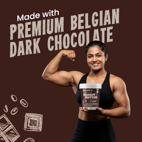 Image of Raiville's High Protein Peanut Butter Premium Belgian Dark Chocolate, 1 Kg | Crunchy Chocolate Peanut Butter Made with Roasted Peanuts | Protein Peanut Butter Spread for Bread, Toast, Smoothies & Healthy Snacks