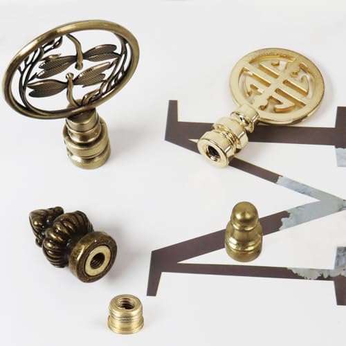 Image of 4Pcs Lamp Finials,Antique Bronze Double Threaded Pineapple Lamp Finial & Double Dragonflies Openwork Lamp Finials,Brass Lamp Finial with Antique Bronze Ten-Thousand Character Lamp Finials Decorative
