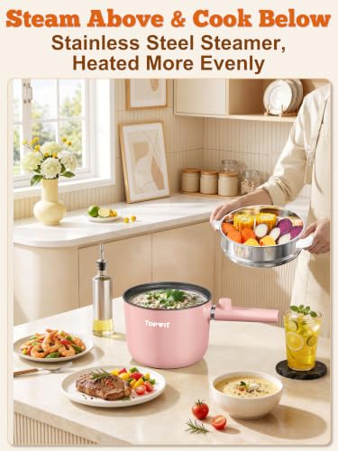 Image of Topwit 1.5L Hot Pot Electric, Portable Ramen Cooker, Non-Stick Frying Pan