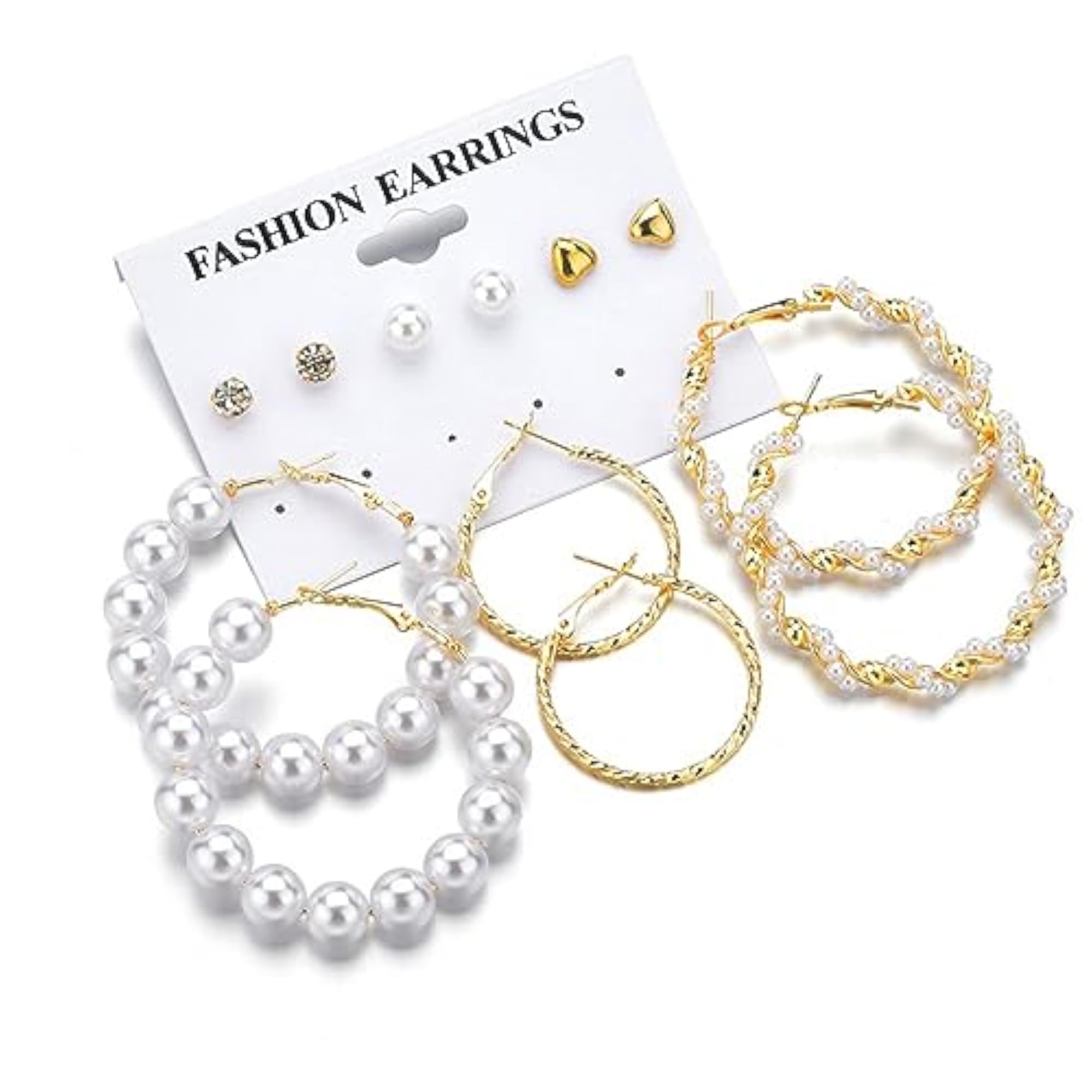 Pearl Hoops & Stud Earring Set- Combo of 12 Pairs