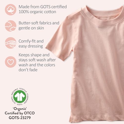 Image of Butterblu Taylor 5-Pack Short Sleeve T-Shirts​ 100% Organic Cotton | GOTS Certified Organic Cotton for Baby, Toddler Girls, Boys, Unisex, Made to Match Layering Solid Colors