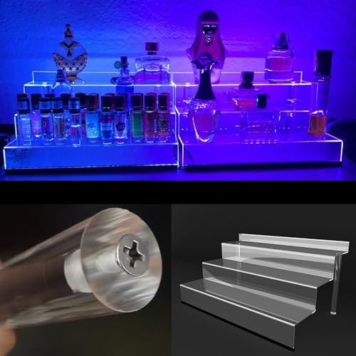 12 IN Clear Acrylic Display Riser Shelf with LED light,3 Tier Display Step Shelves Holder, Perfume Cologne Organizer Holder,Pops Toys Figures, Clear Cupcake Riser, Dessert Shelf, Decoration on by YMVV - Image 7
