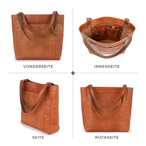 Foto von Berliner Bags Shopper Seville Vintage, Groß Henkeltasche aus Leder - Braun