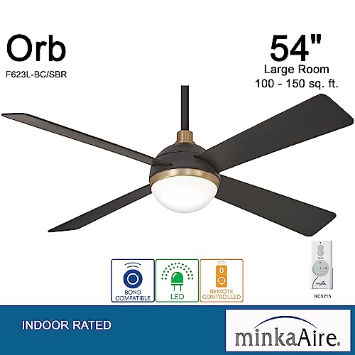 MINKA-AIRE F623L-BC/SBR Orb 54 Inch Ceiling Fan with Integrated 16W LED Light, Black Brushed Carbon/Soft Brass by MINKA-AIRE - Image 4