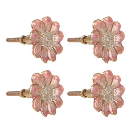 NIKKY HOME Cabinet Knob 4 Pack, Pink Flower Drawer Knob