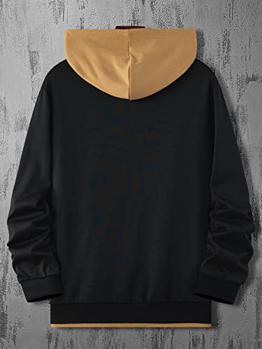 WDIRARA Men's Letter Graphic Print Colorblock Drawstring Long Sleeve Hoodie Casual Pocket Pullovers2