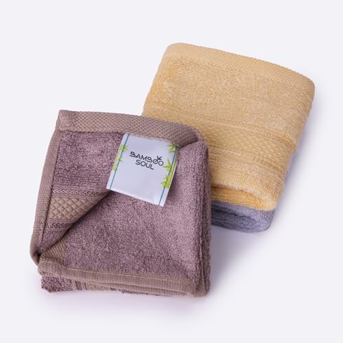 Image of Bamboo Soul Bamboo Face Towel | Ultra Absorbent & Super Soft | 30 x 30 cm - 550 GSM | Pack of 3 (Light Grey, Yellow, Dark Beige)