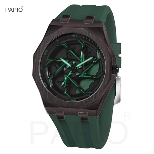 Image of PAPIO Men's Sports Watch, Black Case with Interchangeable Silicone Straps, Geometric Pattern Dial, Multiple Colors Available