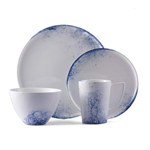 casual dinnerware sets Brilliant 16 Piece Dinnerware Set, Lexa Pattern | Durable Glazed Porcelain – Microwave and Dishwasher Safe – Service For 4 – White and Blue Dishes for Casual Entertaining and Everyday Use