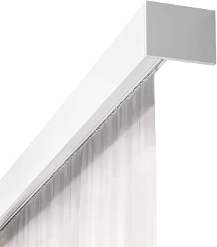 Three-in-One Curtain Single Track Rod and Valance and Light Belt Optional Ceiling Mounted for Living Room Bedroom Room Divider Pure White