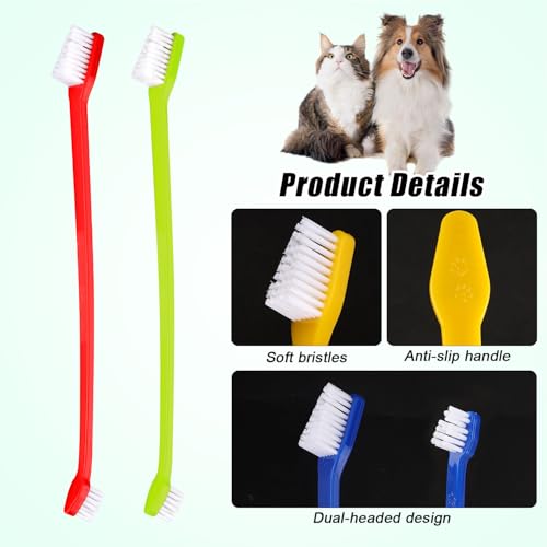Image of XIHIRCD 100pcs Dog Toothbrush Bulk, Dual Headed Soft Bristles Toothbrush Anti-Slip Cat Teeth Brush Easy Teeth Cleaning Dental Care Pet Toothbrush for Small and Large Dogs Cats Most Pets (10 Colors)