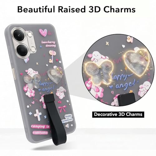 Image of Jkobi Back Cover Case for Vivo Y11 | Vivo Y21 5G (3D Cute Heart Strap Holder | Camera Protection | Designer Girls Print)
