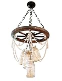 Wagon Wheel Mason Jar Chandelier with Crystal