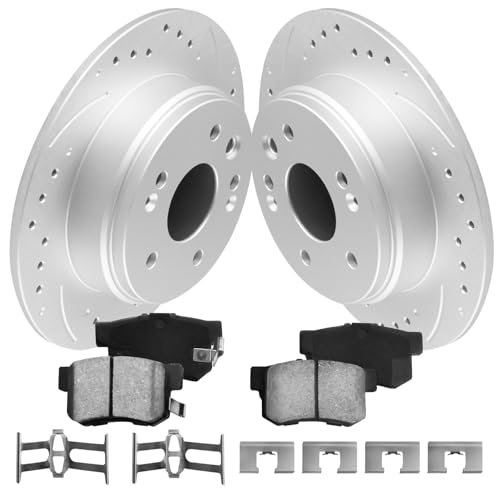 FUNIRE Rear Brake Kit for 2003-2011 Element - Geomet Anti-Rust, Drilled & Slotted Rotors, G3000 High-Carbon Steel, 30% Longer Life, Complete Set with Ceramic Brake Pads & Automotive Back Brake Discs
