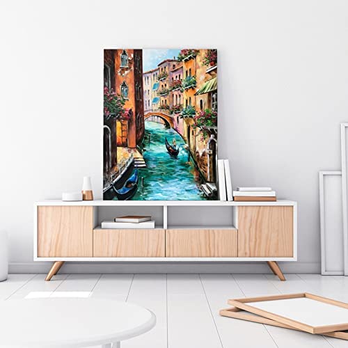 Venice Oil Painting Italy Venice Wall Art Italy Wall Art Venice Canal Painting Canvas Print Picture Wall Art Poster For Bedroom Living Room Decor 24X32Inch(60X80Cm) Frame-Style #TOP2
