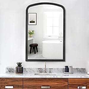 WallBeyond Arched Wall Mirror Wood Framed, 30″ x 40″ Rustic Farmhouse Wood Arched Mirror for Bathroom Wall Decor Entryway Living Room (Black)