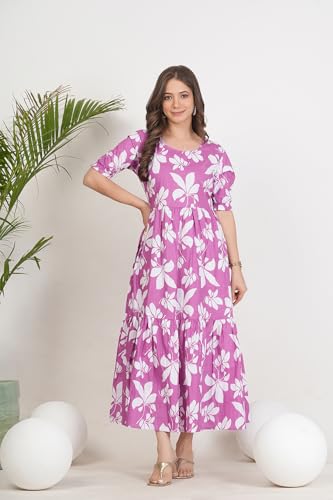 Image of Kuruti B Sheets Women's Cotton Floral Printed Regular Fit Anarkali Kurta for Women