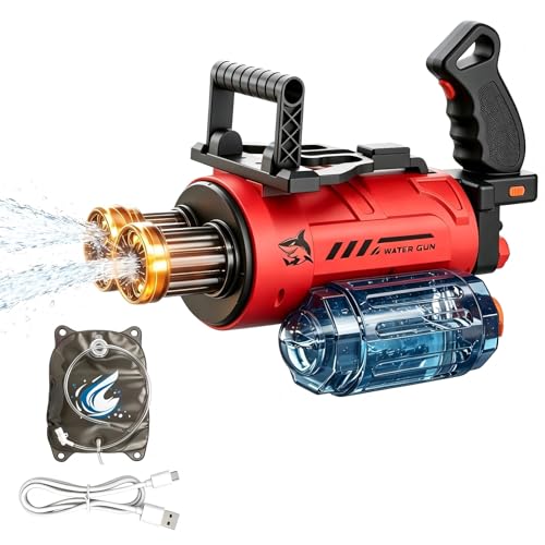 Electric Water Gun for Adults &Kids with AI Voice Control,Backpack Automatic WaterGuns with Rotating Dual Nozzles & LED,60Mins Continuous Shooting,30ft Range,Summer Outdoor Pool Beach Toy for Backyard