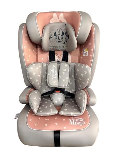 Tataway Seggiolino Auto Disney Minnie I-Size R129. Seggiolino per la sicurezza dei bambini con altezza da 76 a 150 cm. Poggiatesta regolabile e imbottitura.