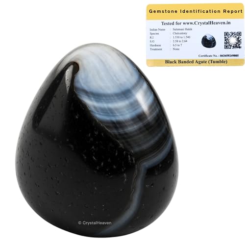 Image of Certified Black Hakik Crystal Healing Tumbled Stone, Natural Polished Crystals for DIY Crafts, Manifestation, Meditation, Pooja Feng Shui and Reiki Healing (30 Grams)