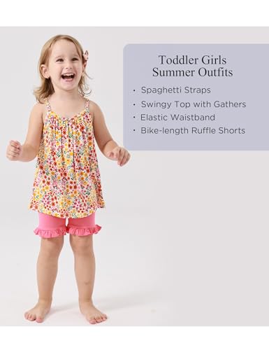 Image of Toddler Kid Girls Summer Outfits Sleeveless Shirt and Ruffled Shorts Set, Viscose from Bamboo