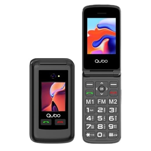 Qubo GSM Téléphone Portable Senior,Flip Téléphone Portable avec Grands Boutons, Volume Élevé, Fonction SOS, écran de 2.4+1.77", Contacts avec Images et Appel Rapide,Téléphone à Clapet Noir