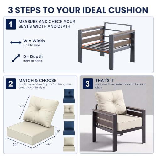 Image of DoCred Set of 4 Outdoor Chair Cushion, 6 inch Thick Patio Seat Cushion, Beige | 28D High Density Sponge Cushions & 7 inch Back Pillows with Fade and Water Resistant Cover for Patio Furniture Sofa Bench Swing