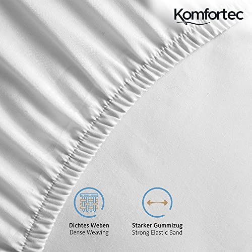 Komfortec Double Fitted Sheet 100% Cotton, 11 inch (30 cm) Deep Pocket - White - Image 2