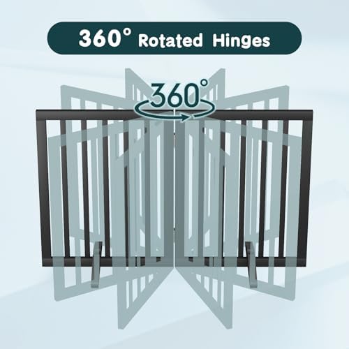 Semiocthome Freestanding Pet Gate with 2 Stands, Bamboo Dog Gates for Doorways, Foldable Indoor Puppy Gate Safety Fence for Stairs, 60cm Height-2 Panels Fully Assembled - Black - 2