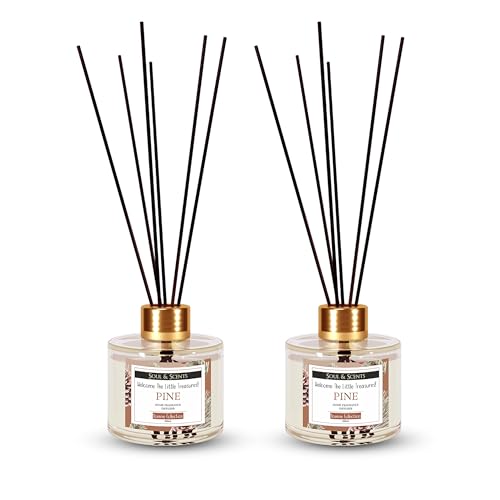 Image of Soul & Scents Pine Reed Diffuser Set - 120ml with Free 6 Fiber Reed Sticks Each | Toxin Free & Stress Relief | Long Lasting | Smoke Less Room Freshener for Home, Bedroom & Office | Pack of 2