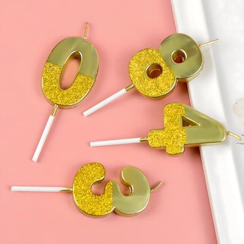 Image of Birthday Number Candles 5 for Kids Cake Topper Decoration Sparkle Gold Metallic Drip-Resistant Candles for Wedding Anniversary Graduation Retirement Fifth Year Celebration Size 5 x 3.5 cm