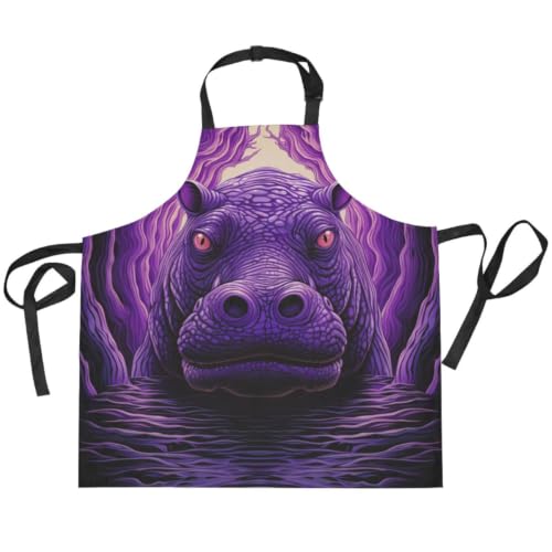 Tablier pour enfant et adulte hippopotame violet anti-taches peinture