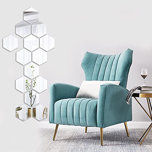 Lot de 14 miroirs autocollants muraux hexagonaux en acrylique pour décoration de maison, salon, chambre à coucher, canapé, fond de TV Cover