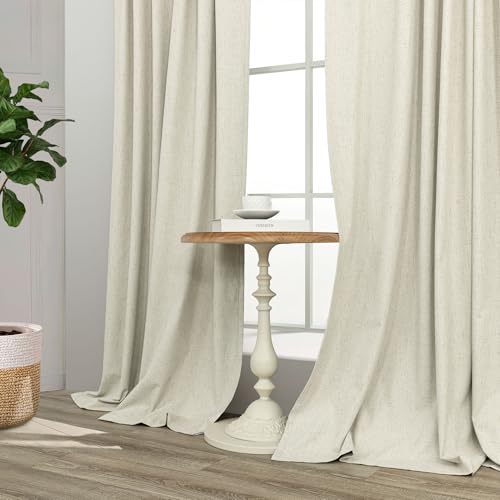 Pitalk Living Room Curtains Ideas Modern Black Out Curtains for Bedroom Windows Treatments 84 Heat & Cold Blocking Drapes for Sliding Glass Door Back Tab 2 Panels Cottage Linen Textured Cream Beige - Image 8