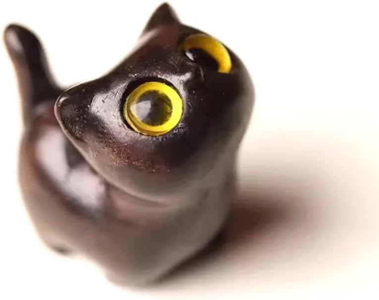 Sandalwood Cat Desktop Miniature Figurine, Desktop Ornament Wooden Cat Statue Tabletop Adornment Figurines(Purple)