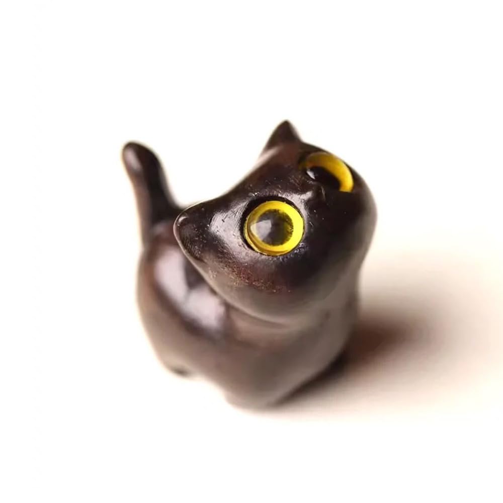 Sandalwood Cat Desktop Miniature Figurine, Desktop Ornament Wooden Cat Statue Tabletop Adornment Figurines(Purple)