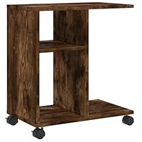 Furinno Turn-N-Tube U-vorm sofa bijzettafel met wielen, witte eiken, roestvrijstalen buizen